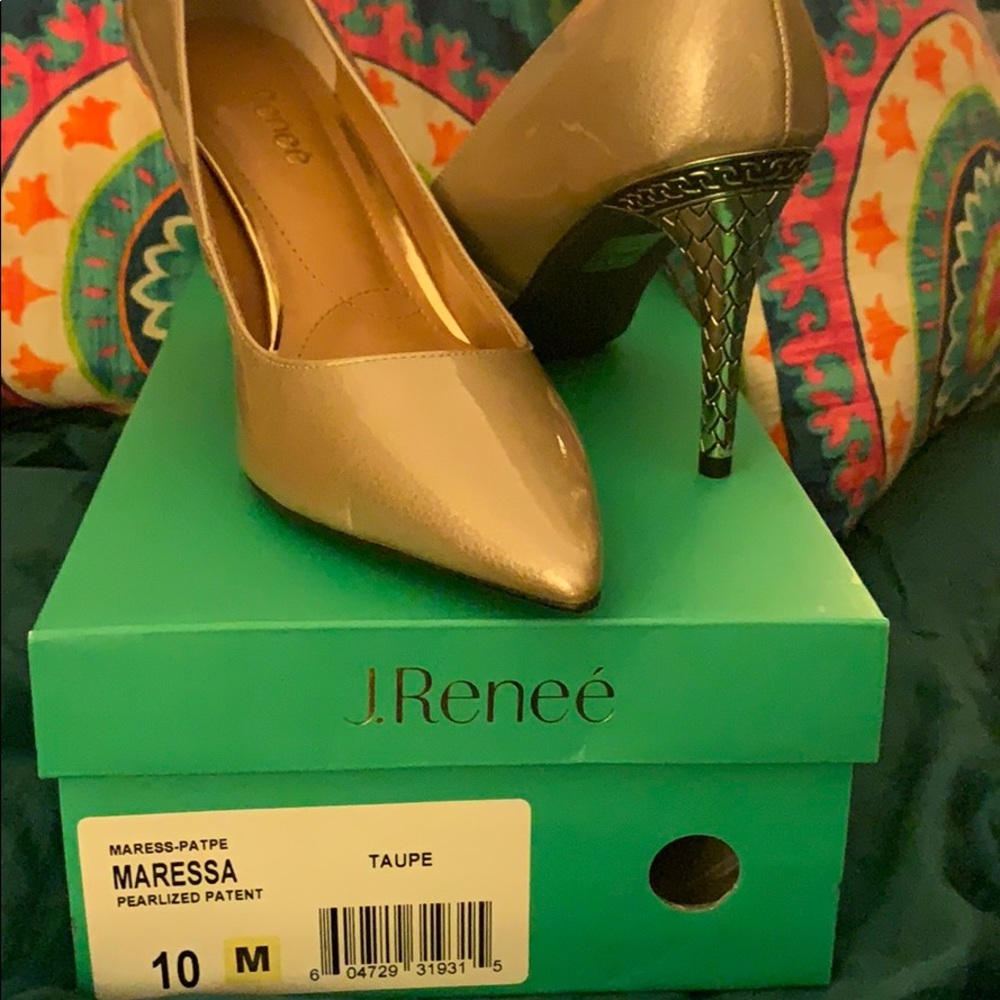 J Renee Taupe Pearlized Heels - Size 10